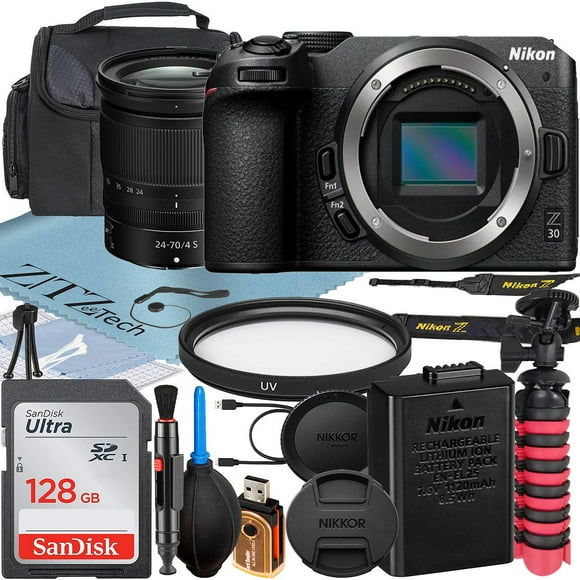 Nikon Z30 Appareil Photo Sans Miroir avec Objectif NIKKOR Z 24-70mm f/4 S + Carte Mémoire SanDisk 128 Go + Étui + Filtre UV + Ensemble d'Accessoires ZeeTech