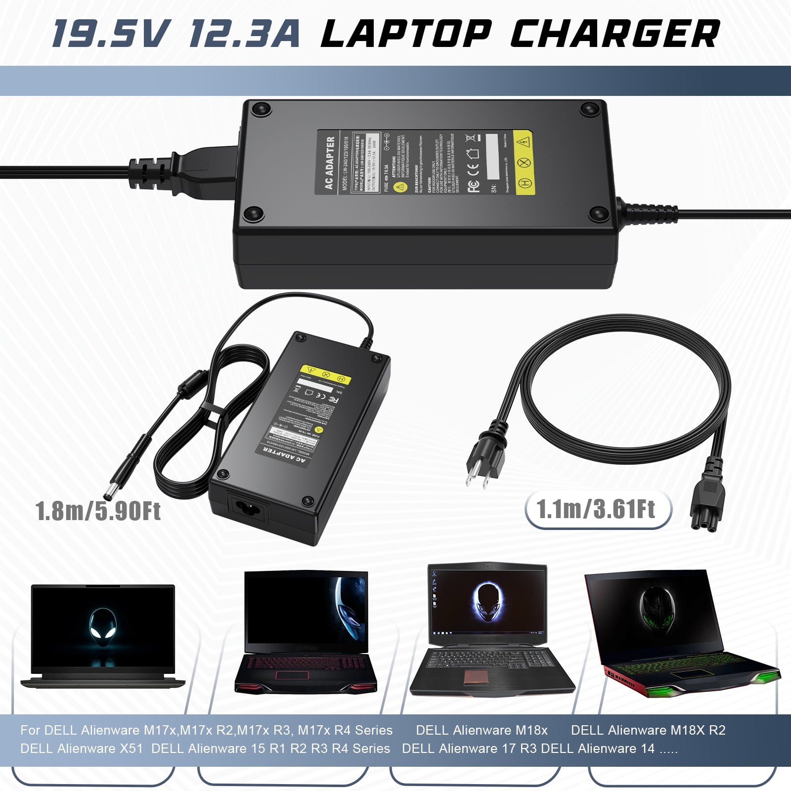 240W AC Charger Fit for Dell G15 G16 G7 G5/G5 SE G3 Series, Alienware 13 15 17 x15 x16 x17 m15 m17 Laptop, Precision 7510 7520 7710 7720 7730 3541 3550 355 Laptop Power Supply Adapter Cord