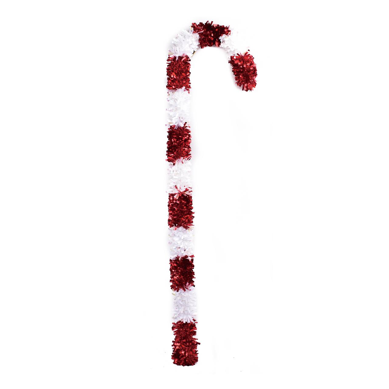 CHRISTMAS LARGE TINSEL CANDY CANE RED AND WHITE