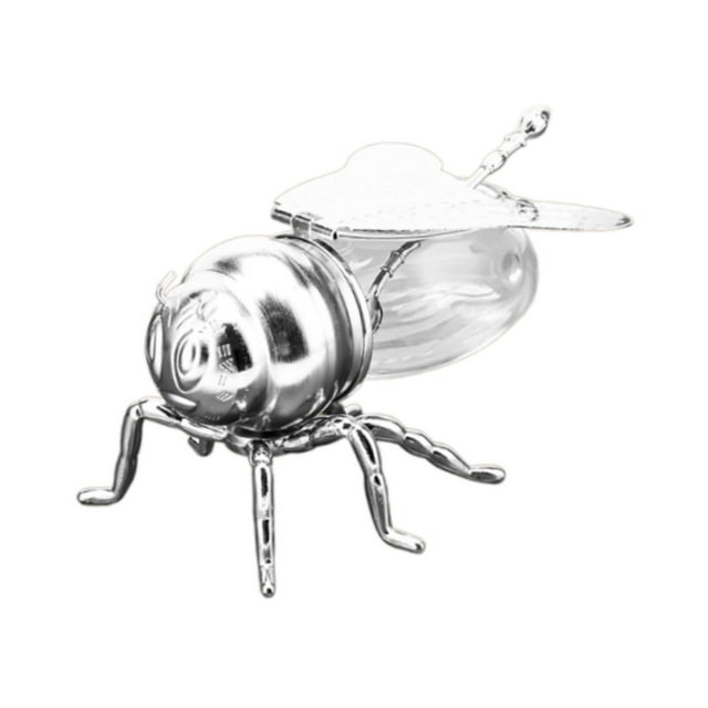 Maytalsory Creative Honey Jar Practical Dipper With Lid Bee Shaped Storage Solution Stylish Functional Kitchen Essential Restaurant Silver 14x9.6x8cm