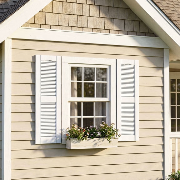 GVN Louver Shutters with Premium Board and Batten, Window Panel Shutters with Easy Mount for Farmhouse, Home Office, Living Room, Bedroom, White(14"*25")