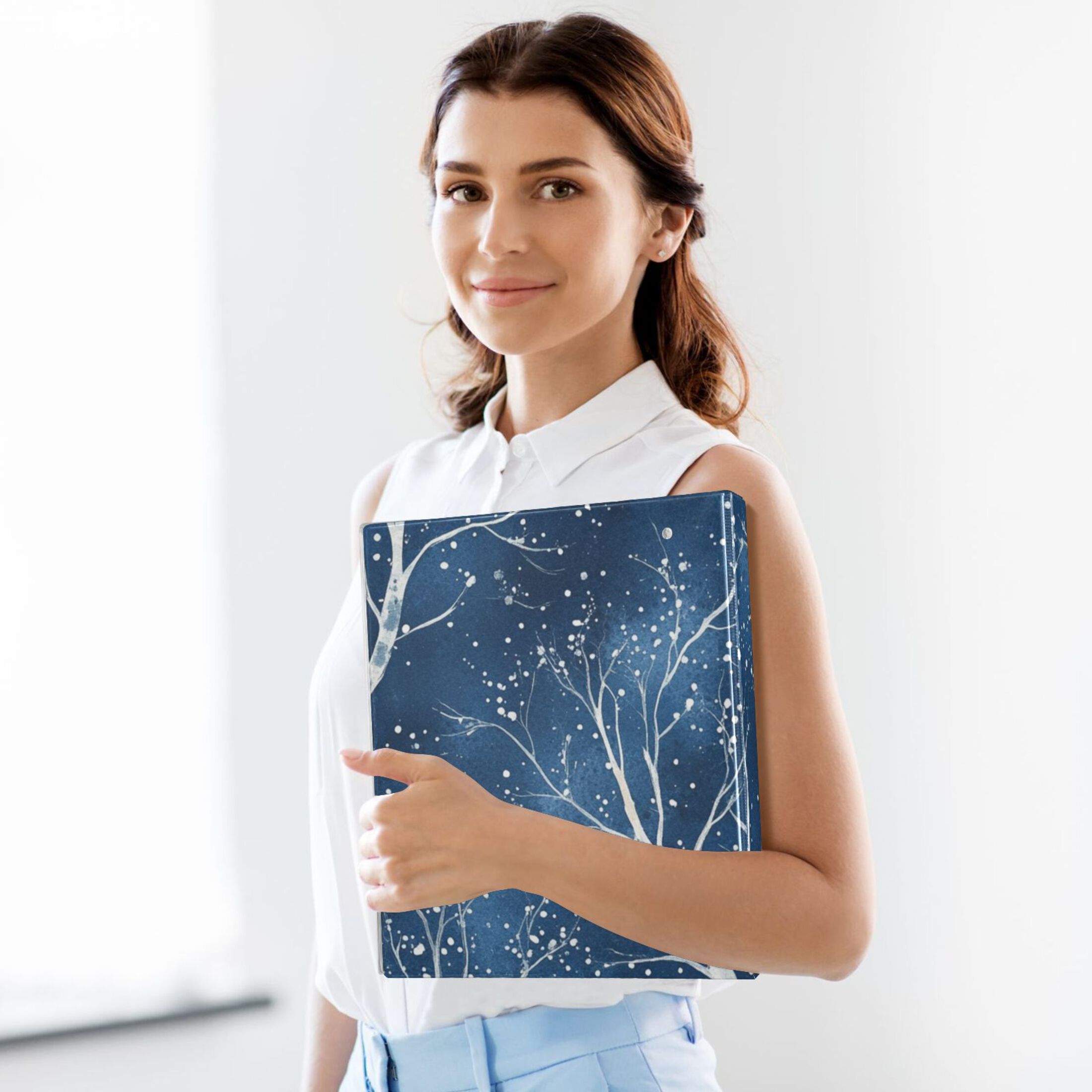 White Trees Winter 3 Ring Binders 1.5 inch Hardcover File Folders with Interior Pockets A4 Size Organizer for School Office Hospital