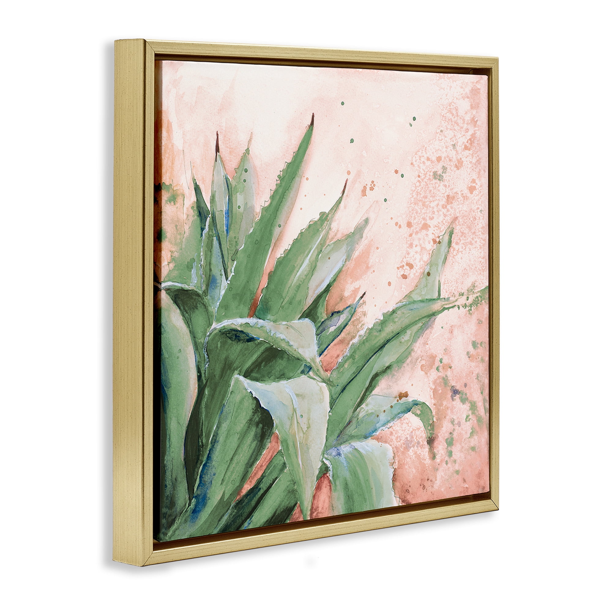 Stupell Industries Green Succulent Plant Leaves Botanical & Floral Painting Gold Floater Framed Canvas Art Print Wall Art, 18 x 18