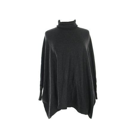 Alfani Petite Coal Melange Long-Sleeve Turtleneck Poncho Sweater P-L