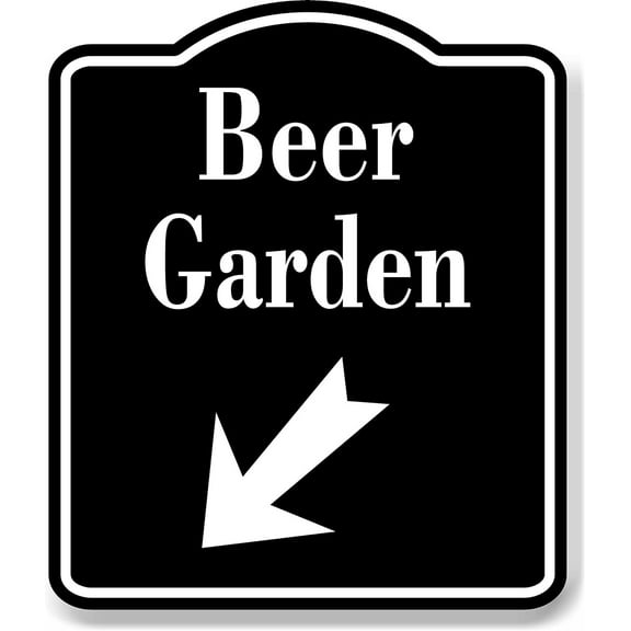 Beer Garden 45 Degree Down Left Arrow BLACK Aluminum Composite Sign, 8.5"x10"