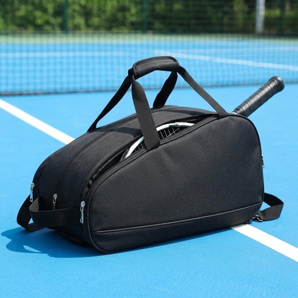 Bolsa tenis multifuncional para hombres y mujeres, ideal para principiantes y profesionales. Bolsa ligera para bádminton y raquetas tenis. Negro