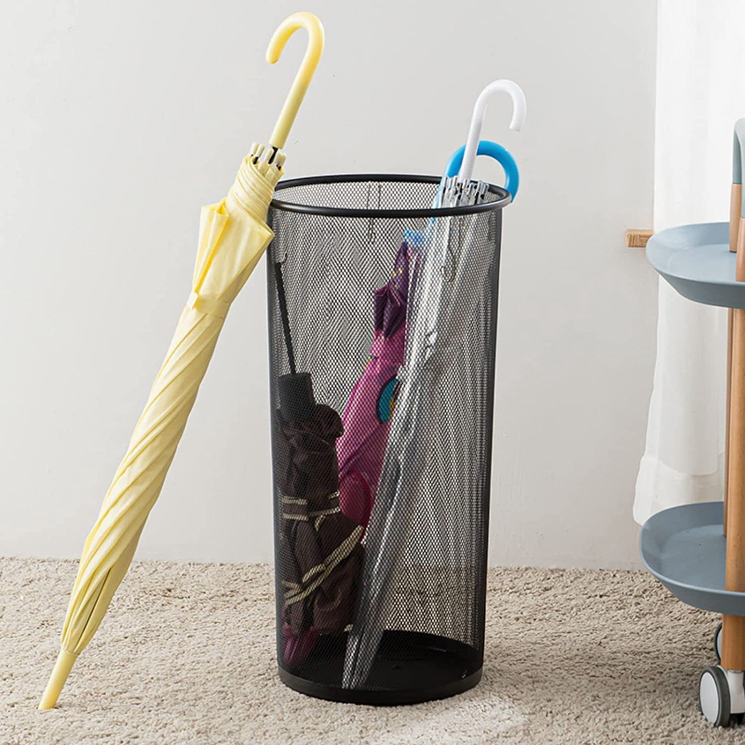 2 Pack Large Umbrella Holder, 10.5x20 Inch Metal Mesh Umbrella Stand, Freestanding Bucket for Umbrellas, Canes, Walking Sticks, Wrapping Paper, Entryway, Home, Office, Hotel, Black