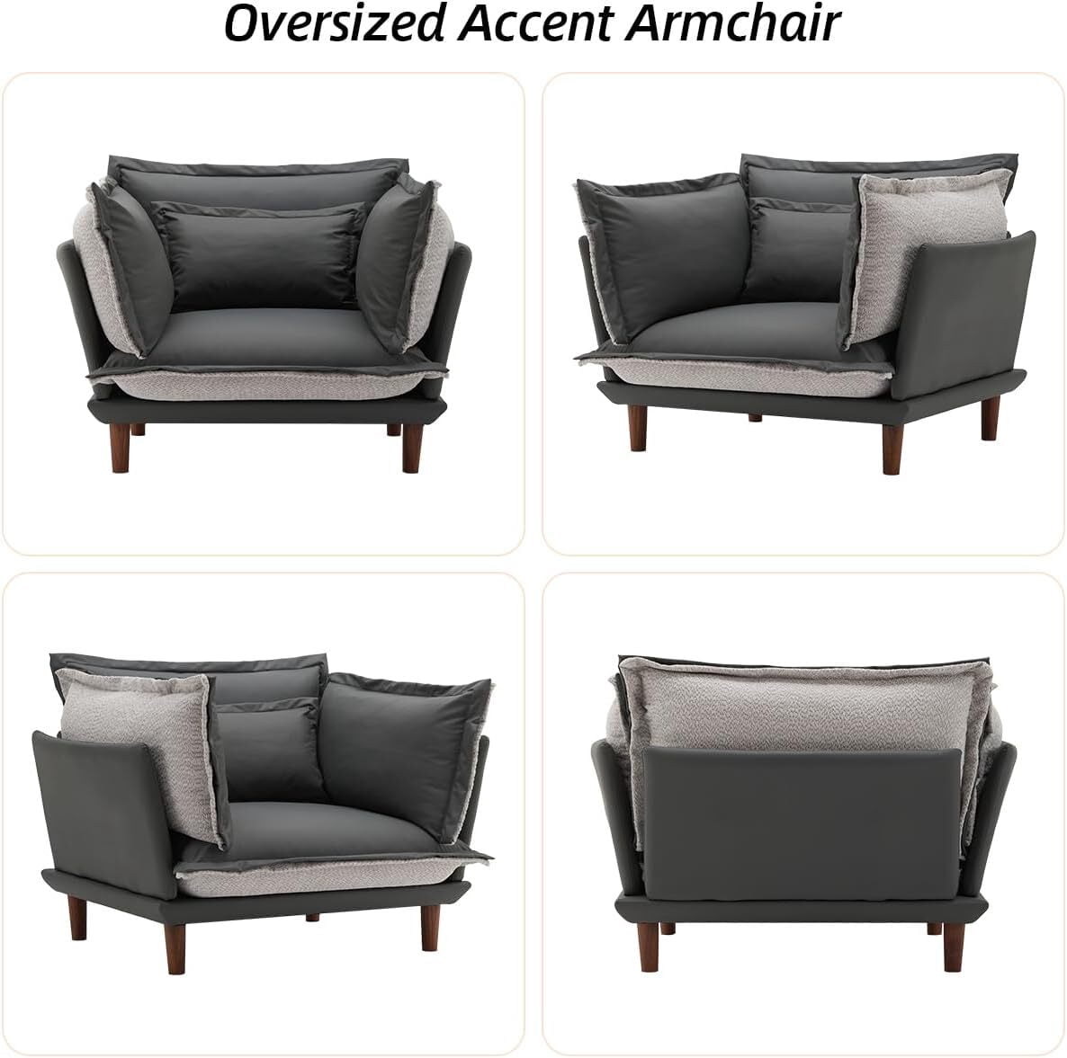 AENKYO Oversized Chenille Accent Chair, Modern Armchair, Soft Upholstered Sofa Chair for Living Room or Bedroom, Dark Gray