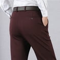 thumbnail image 5 of SSAAVKUY Trousers for Men Pocket Zipper Suit Pants Trousers Elastic Waist Straight Trousers Business Affairs Solid Pants Wine 16, 5 of 9