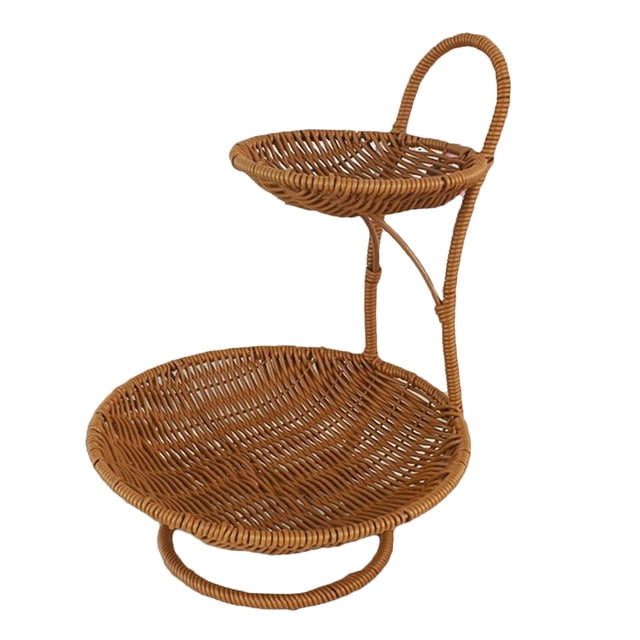 Cesta circular para frutas y verduras con soporte, puerta marrón para cocina y hogar. 2 capas Altura 35cm