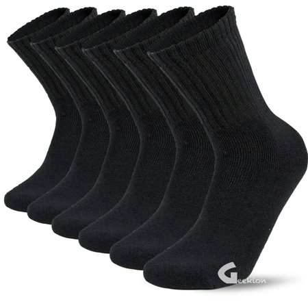 Mens Solid Sports Athletic Work Plain Crew Socks Size 10-13, 6 Pairs, Black