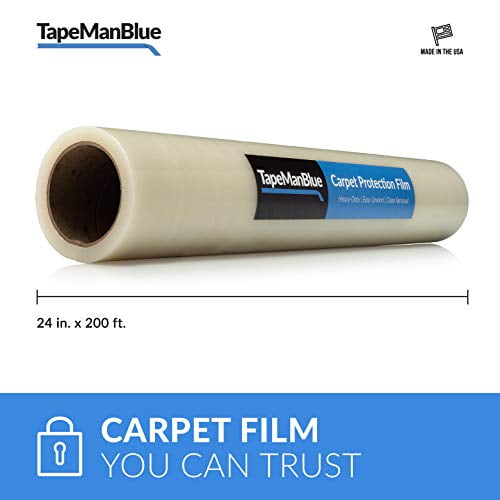 TapeManBlue Carpet Protection Film – 24" X 200' Roll, Self-Adhesive, Easy Removal, Made In USA
