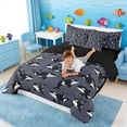 thumbnail image 4 of Manfei Cartoon Orca Dark Gray Twin Bedding Sets for Kids Boys and Girls, Nautical Marine Print Bedding Comforter Set, Black Reversible 7-Piece, 4 of 6