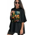 thumbnail image 3 of Plus Size Shirt for Women Black Tops for Women Short Sleeves Shirt for Women Flower 4 T Shirt Crewneck Shirt for Women 5XL, 3 of 5