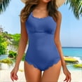 thumbnail image 2 of Zszcpp Sexy Bikinis For Women Bathing Suits Scalloped Ribbed Retro Square Neck Plain Pure Color Seaside One Piece Swimsuit Sets Swimwear, 2 of 6