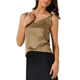 thumbnail image 4 of INSPIRE CHIC Women's Satin V Neck Spaghetti Strap Summer Fall Tank Tops XS Khaki, 4 of 5