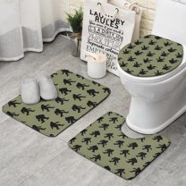 Green Bigfoot Pattern Bathroom Rugs Sets 3 Piece,Toilet Cover Set,Absorbent Non Slip Bathroom Mats Sets with U-Shaped Contour Rug Toilet Rug Set