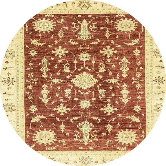 Ahgly Company Indoor Round Abstract Mustard Yellow Abstract Area Rugs, 4' Round