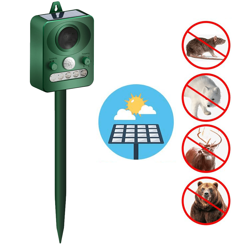 Outdoor Solar Ultrasonic Animal Repeller with Motion Sensor and Flash