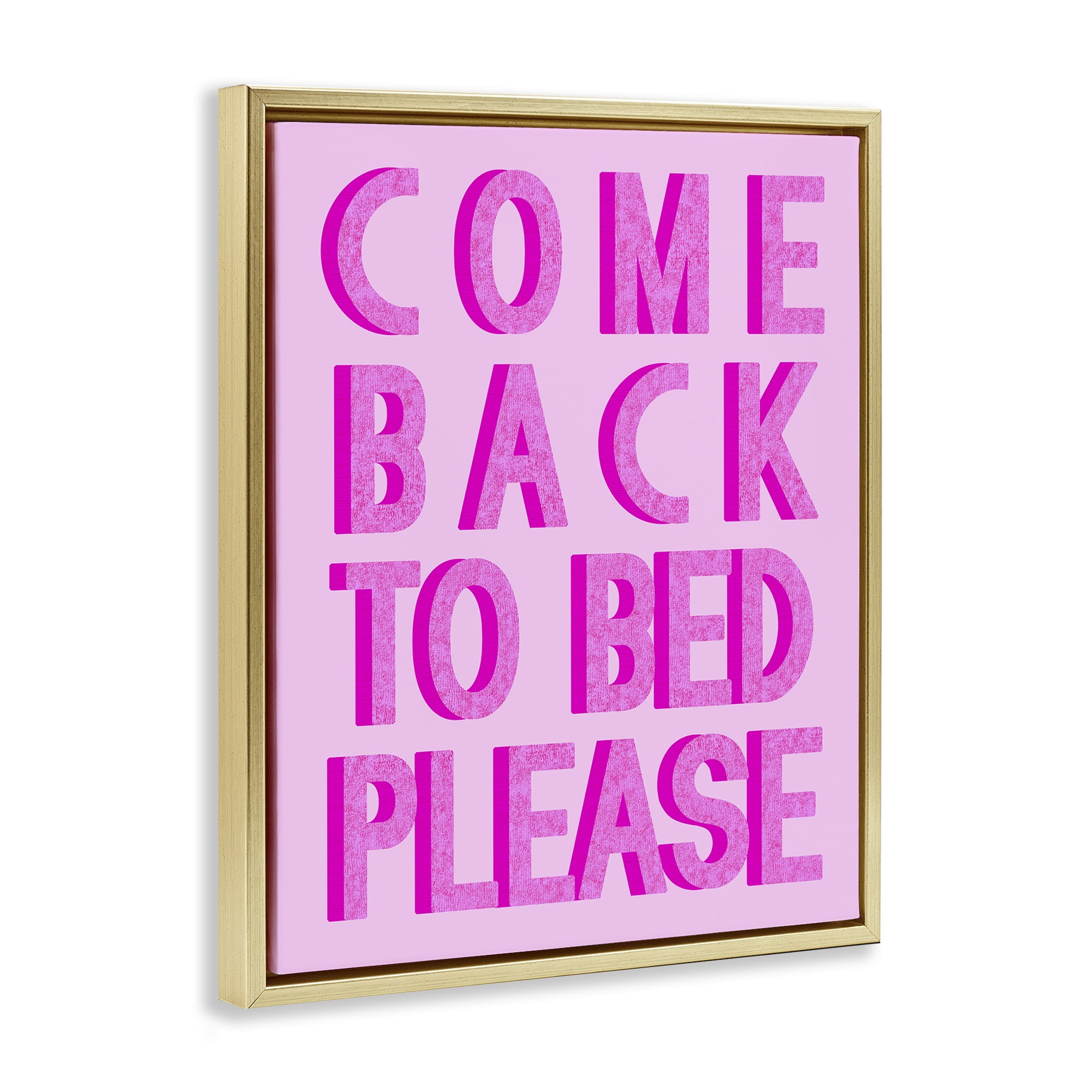 Stupell Industries Purple Back to Bed Typography Painting Gold Floater Framed Art Print Wall Art, 17 x 21