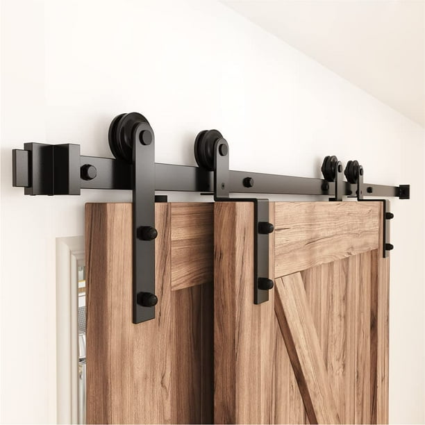 4 Ft 12 Bypass Sliding Barn Door Hardware Kit Single Track Double Wooden Doors Use Flat Roller One Piece Rail Low Ceiling 7 5ft Com Bypass Sliding Barn Door Hardware Kit, Sliding Door Ceiling Track