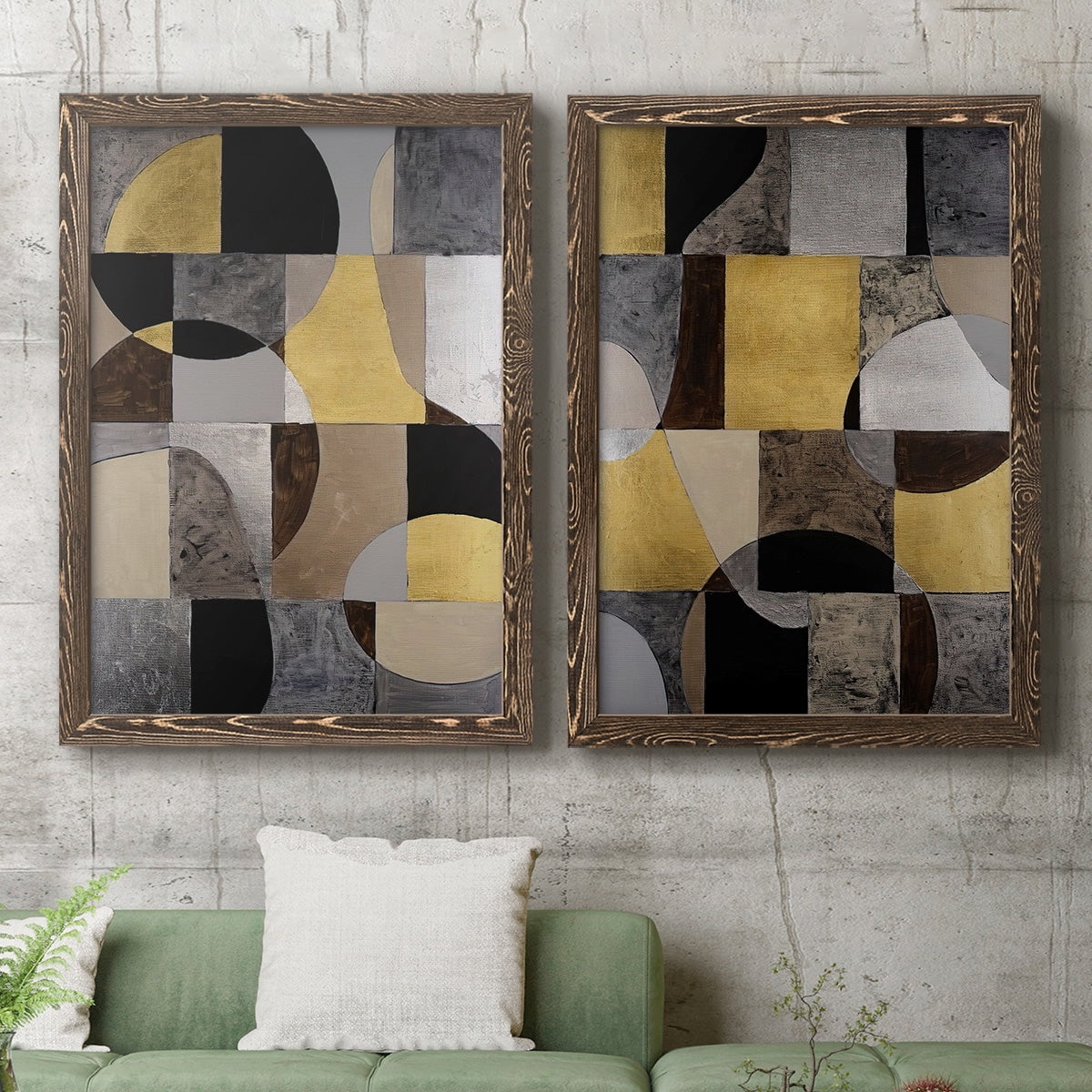 Neutral Framework I - Premium Framed Canvas 2 Piece Set - Ready to Hang