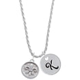 thumbnail image 1 of Delight Jewelry Silvertone Fleur di Lis - Round Seal Silvertone Script Initial Disc - K - Charm Necklace, 20"+3", 1 of 4