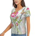 thumbnail image 2 of Wukai Vintage Wood Background with Floral Casual V-Neck Graphic Tees for Women: Lightweight and Breathable Summer Tops with Stylish Design-Medium, 2 of 8