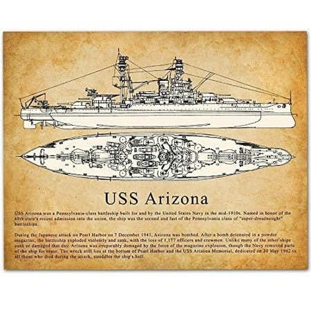 - USS BB-39 Arizona Battleship - 11x14 Unframed Art Print - Great Gift for Navy or Military World War II (WWII) Veterans