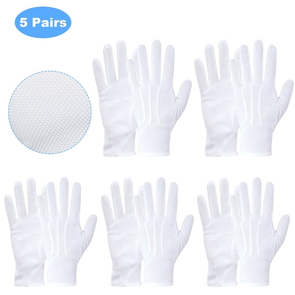 TELOLY 5 Pairs Work Gloves,Polyester White Gloves,Three-Ribbed Formal Dress Gloves for Men,White Gloves Costume for Uniforms,Hotel Etiquette & Duty