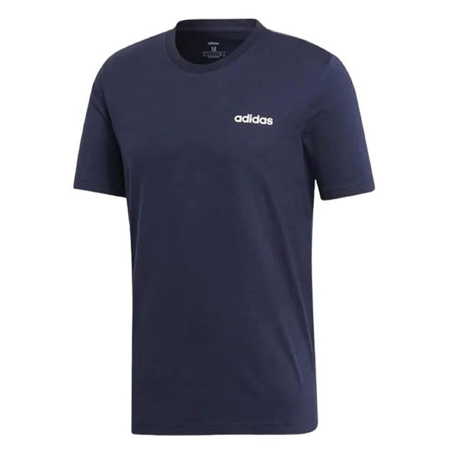 Playera Adidas Essentials Talla CH Basic Manga Corta Azul con corte clásico entre holgado y ajustado, cuello redondo acanalado y tejido jersey 100 % algodón que absorbe la humedad, ideal para actividades deportivas y uso diario, con logo Adidas blanco en el pecho.
