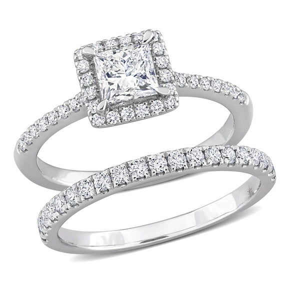 Created Forever Women's 1 1/3ct TW Lab Grown Halo Diamond 14k White Gold Bridal Set