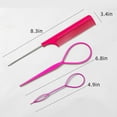 thumbnail image 3 of 6Pcs Hair Loop Styling Tool Set with 4 Topsy Tail Hair Tools French Braid Tool Loop (Pink, Blue) And 2 Metal Stainless Steel Pin Rat Tail Comb ,Carbon Fiber Heat Resistant Teasing Combs(Rose), 3 of 5