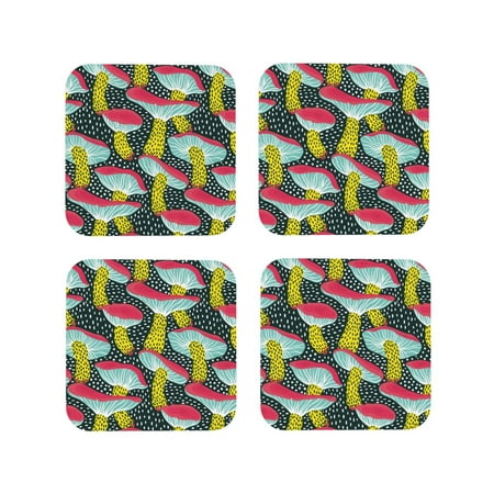 

Tideii Green Mushroom for Leather Coasters 4 Pieces Anti-fouling and Anti-scalding Decorative Coasters Suitable for Restaurants Kitchens Coffee Shops-Square