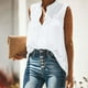 thumbnail image 2 of Moda Mujer Causal Cuello Alto Blusa Sólida Camiseta Sin Mangas Verano Botón Tops Fridja qr5053, 2 of 9