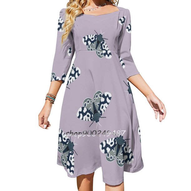 Vestido de verano elegante con cuello cuadrado y estampado halter de Daisy Beatrice Moth para mujer, color azul marino y lila