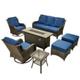 thumbnail image 4 of Ovios 7 Piece Outdoor Patio Furniture Set All-Weather Wicker Rattan Conversation Set with High Back Swivel Chairs & Propane Fire Pit Table, Navy Blue, 4 of 12