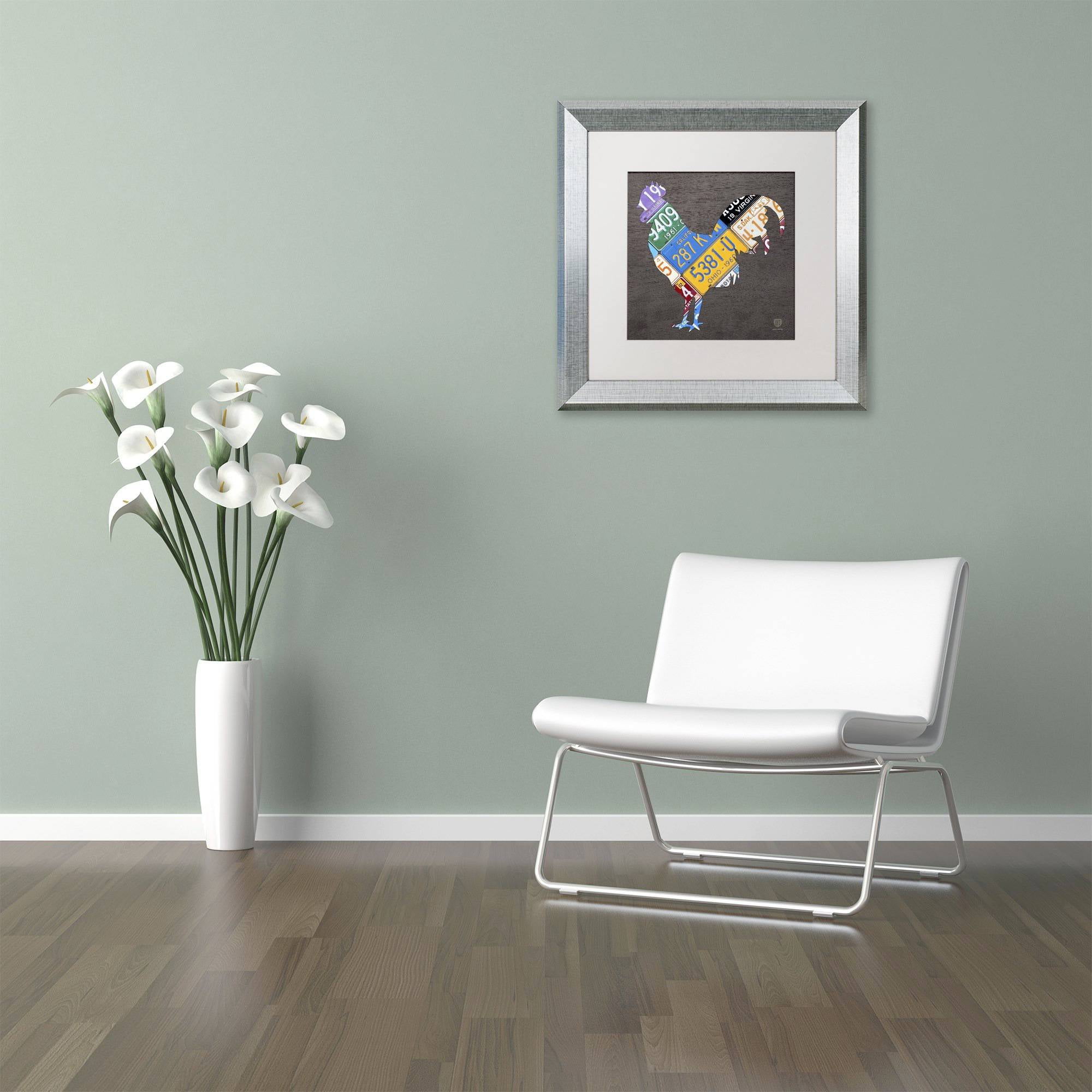 Trademark Fine Art 'Rooster' Canvas Art by Design Turnpike, White Matte, Silver Frame