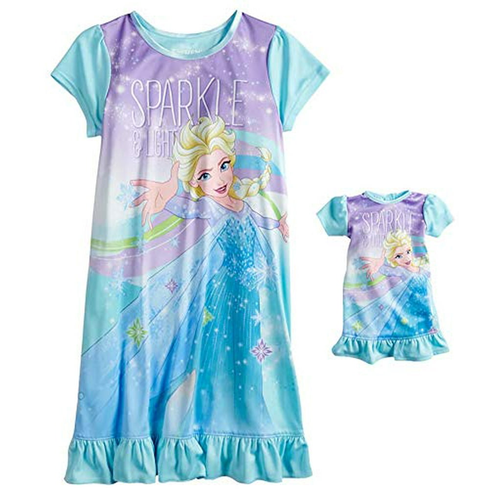 Disney - Disney Girls' Frozen Elsa Nightgown with Matching Doll Gown ...