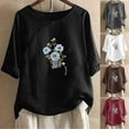 thumbnail image 5 of WREESH Womens Loose Linen Shirts Fashion Printed T-Shirt Short Sleeves Blouse Round Neck Casual Tops Black, 5 of 5