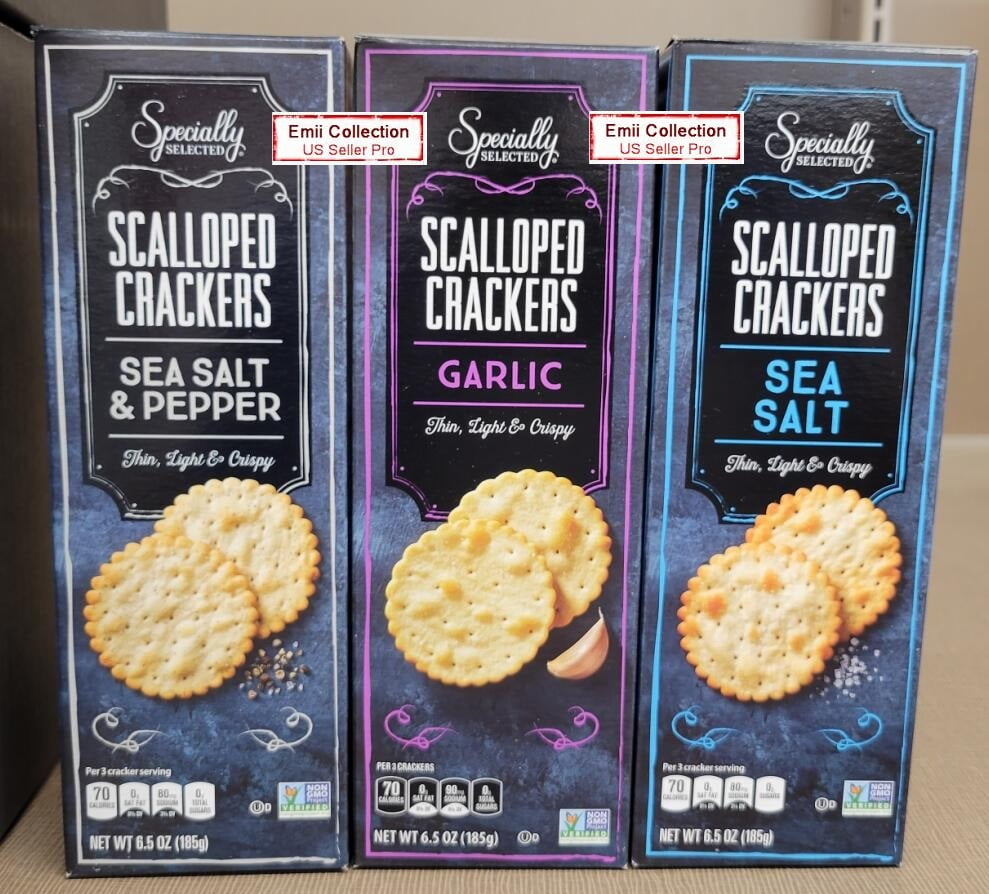 Specially Selected Scalloped Crackers Sea Salt & Pepper, Garlic, Sea