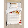 thumbnail image 3 of Fall Queen Size Duvet Cover Set, Leaf Group Motion in Mother Earth Transition from Summer to Winter Season Theme, Decorative 3 Piece Bedding Set with 2 Pillow Shams, Brown Orange, by Ambesonne, 3 of 3