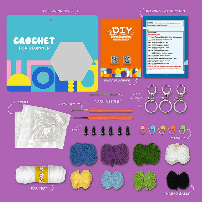 FTUREERA Beginner Crochet Kit for Kids and Adults, 4PCS Crochet Animal  Starter Kit for Beginners Include Videos Tutorials, Yarn, Eyes, Stuffing