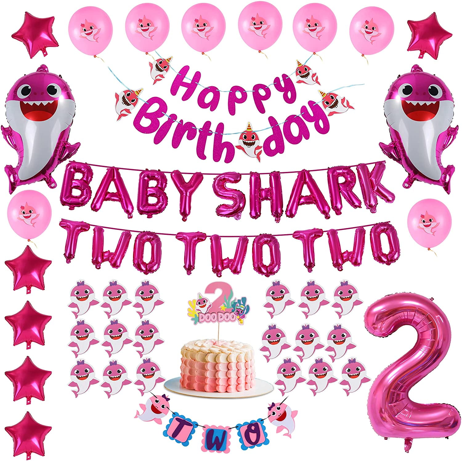 Green Blue 36" x 12" Personalized Baby Shark Birthday Party Banner Pink