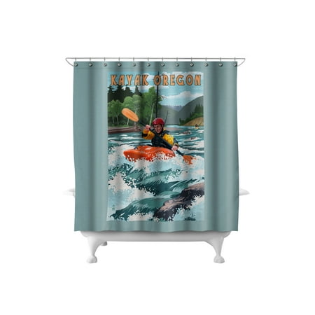 Kayak Oregon - River Scene - Lantern Press Poster (71x74 Polyester Shower
