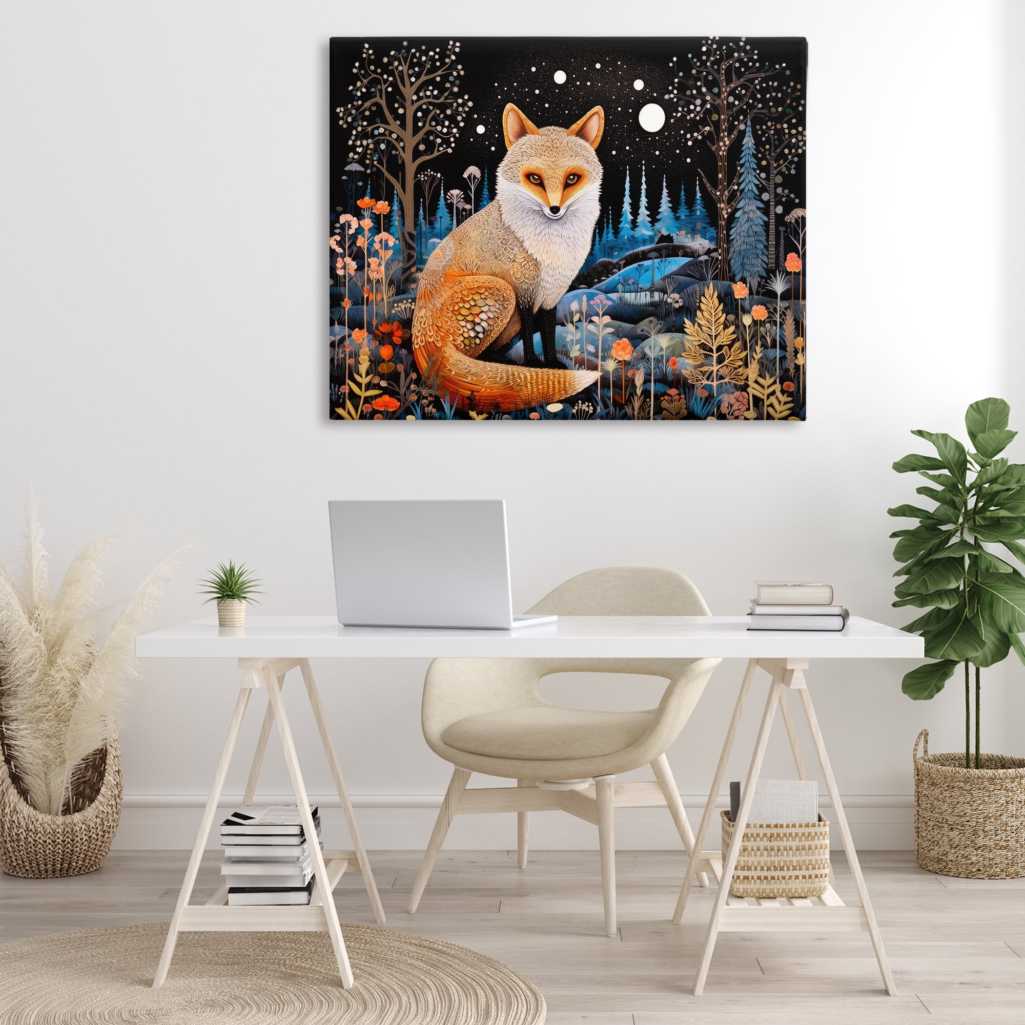 Stupell Industries Forest Fox in Nature Animals & Insects Painting Gallery Wrapped Canvas Art Print Wall Art, 48 x 36