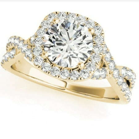 14k Celtic Engagement Ring - 1 Ct Diamond Cushion Halo Engagement Ring in 14k White Yellow or Rose Gold