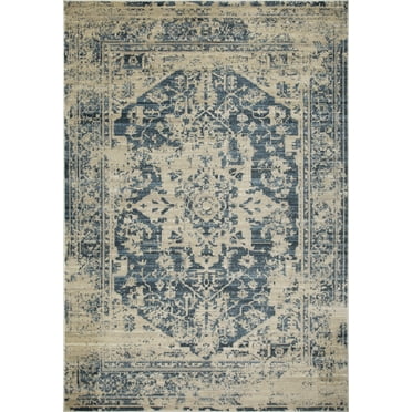 2â€™ x 8â€™ Beige Blue Distressed Medallion Runner Rug