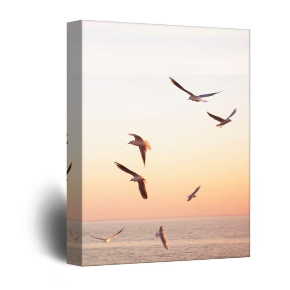 wall26 - Canvas Wall Art Birds Flying in Sunset Paintings Framed Ready to Hang - 32x48 inches