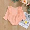 thumbnail image 3 of KIMI BEAR Newborn Baby Girls Rompers Long Sleeves Ruffle Rompers Fall One-piece Pink 6-9 Months, 3 of 6
